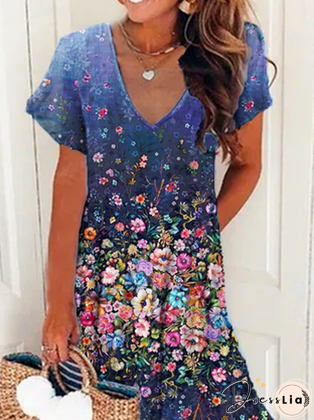 Plus size Floral Short Sleeve Casual Dresses