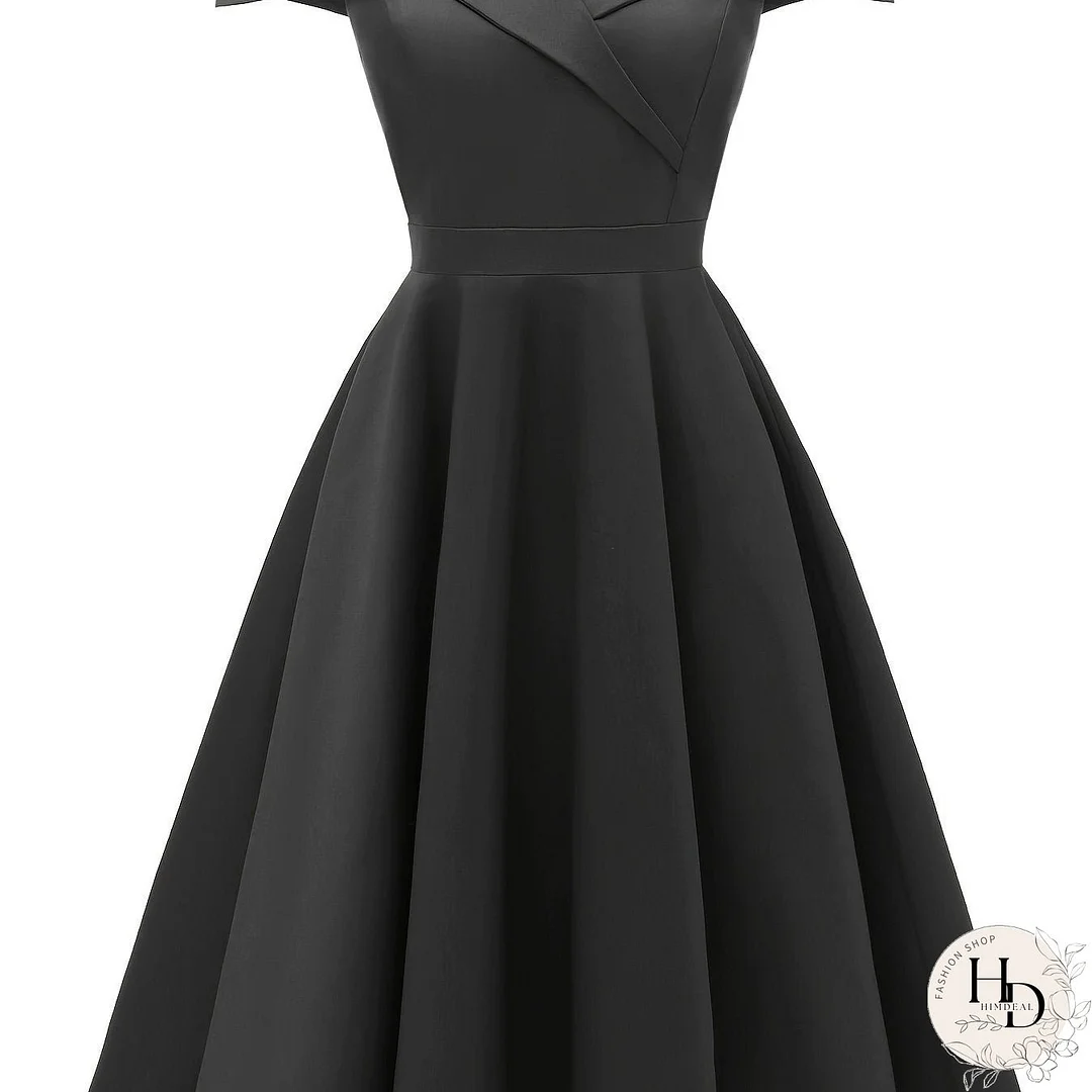 Off-shoulder Foldover Dress, Elegant Solid Color Flare Dress, Women's Clothing