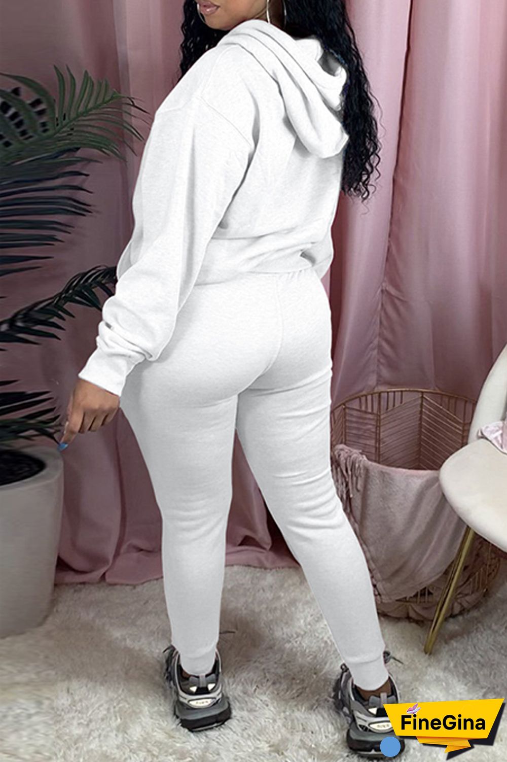 Black Casual Letter Print Basic Hooded Collar Long Sleeve Two Pieces