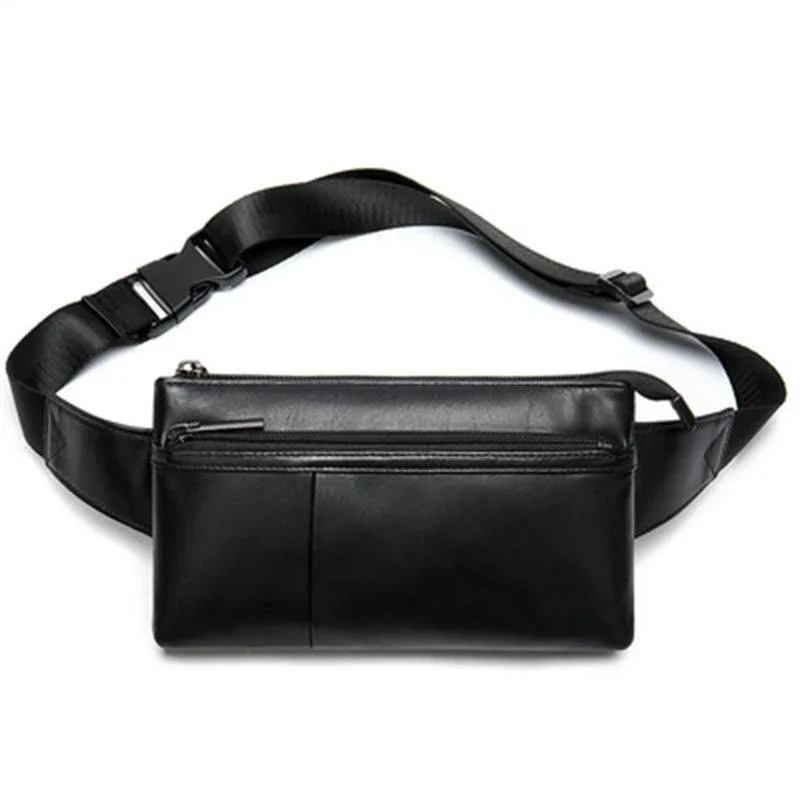 Men's Lightweight Leather Chest Bag Multi-Compartment Sports Waist Bag Crossbody Bag