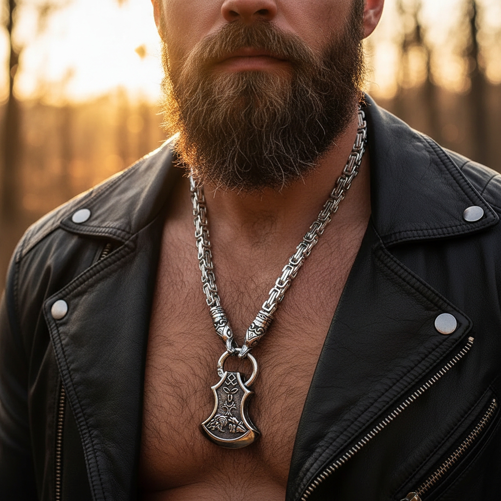 Viking Axe Pendant Dragon - Head Thor's Hammer Necklace