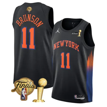 Youth New York Knicks #11 Jalen Brunson Black 2026 Finals Patch And Finals Champions Patch Statement Edition Stitched Jersey