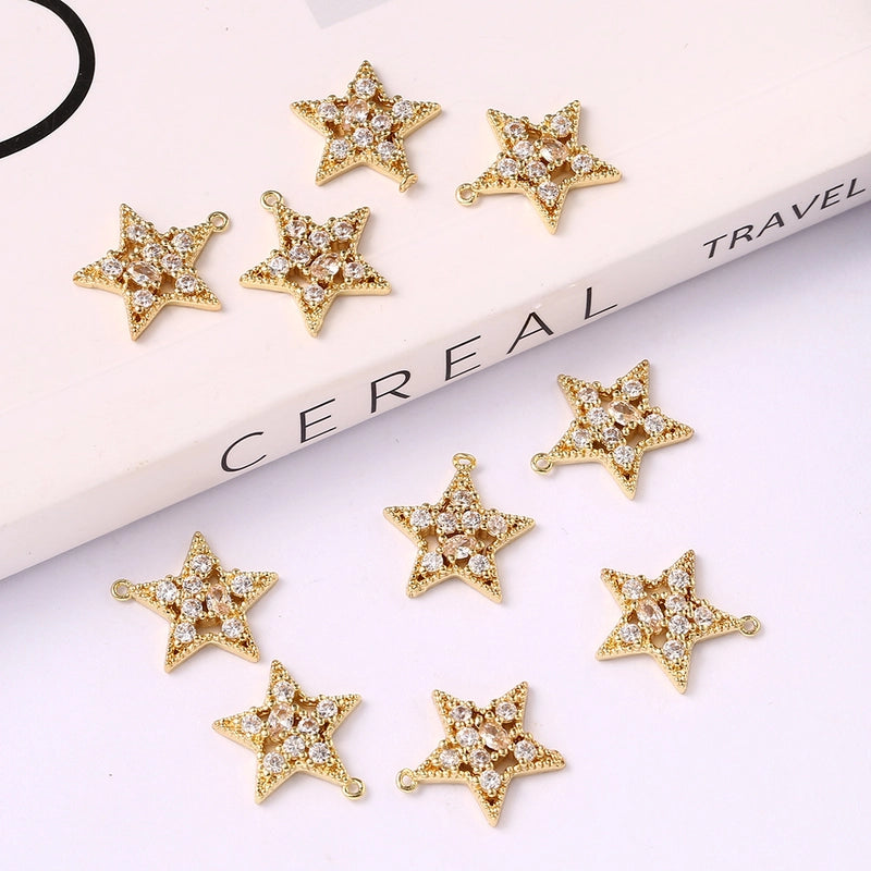5 PCS/Package 15*25mm Metal Zircon Star Leaves Flower Jewelry Accessories Pendant