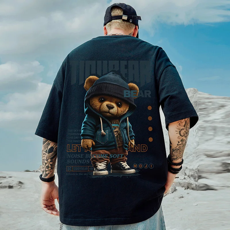 Casual Bear Back Printed T-shirt-barclient