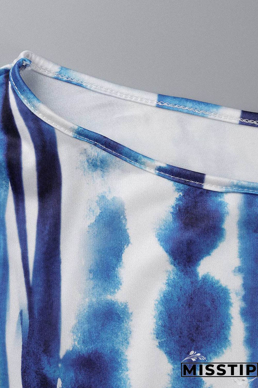 Blue Fashion Casual Print Bandage Asymmetrical O Neck Plus Size Tops