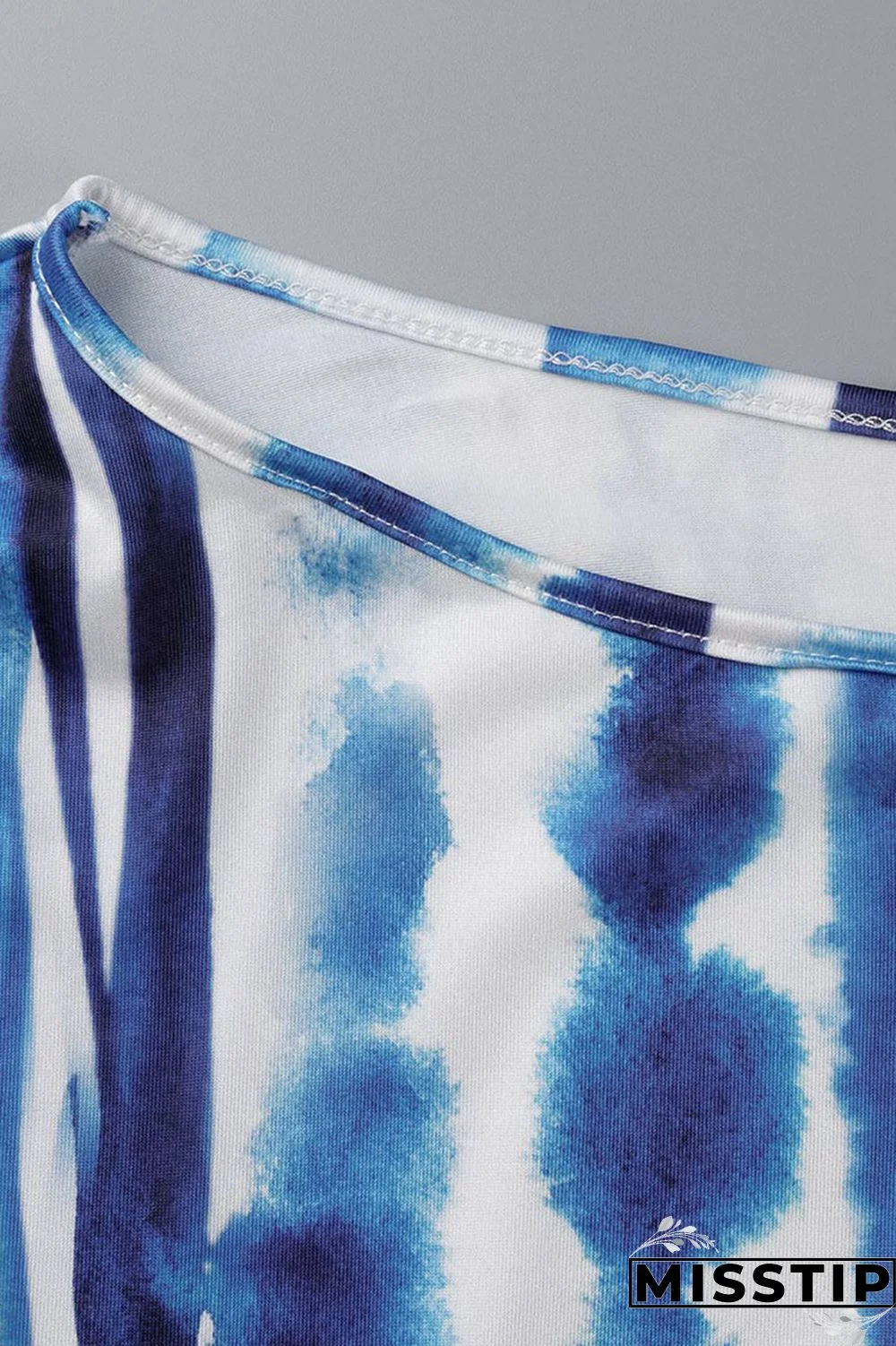 Blue Fashion Casual Print Bandage Asymmetrical O Neck Plus Size Tops