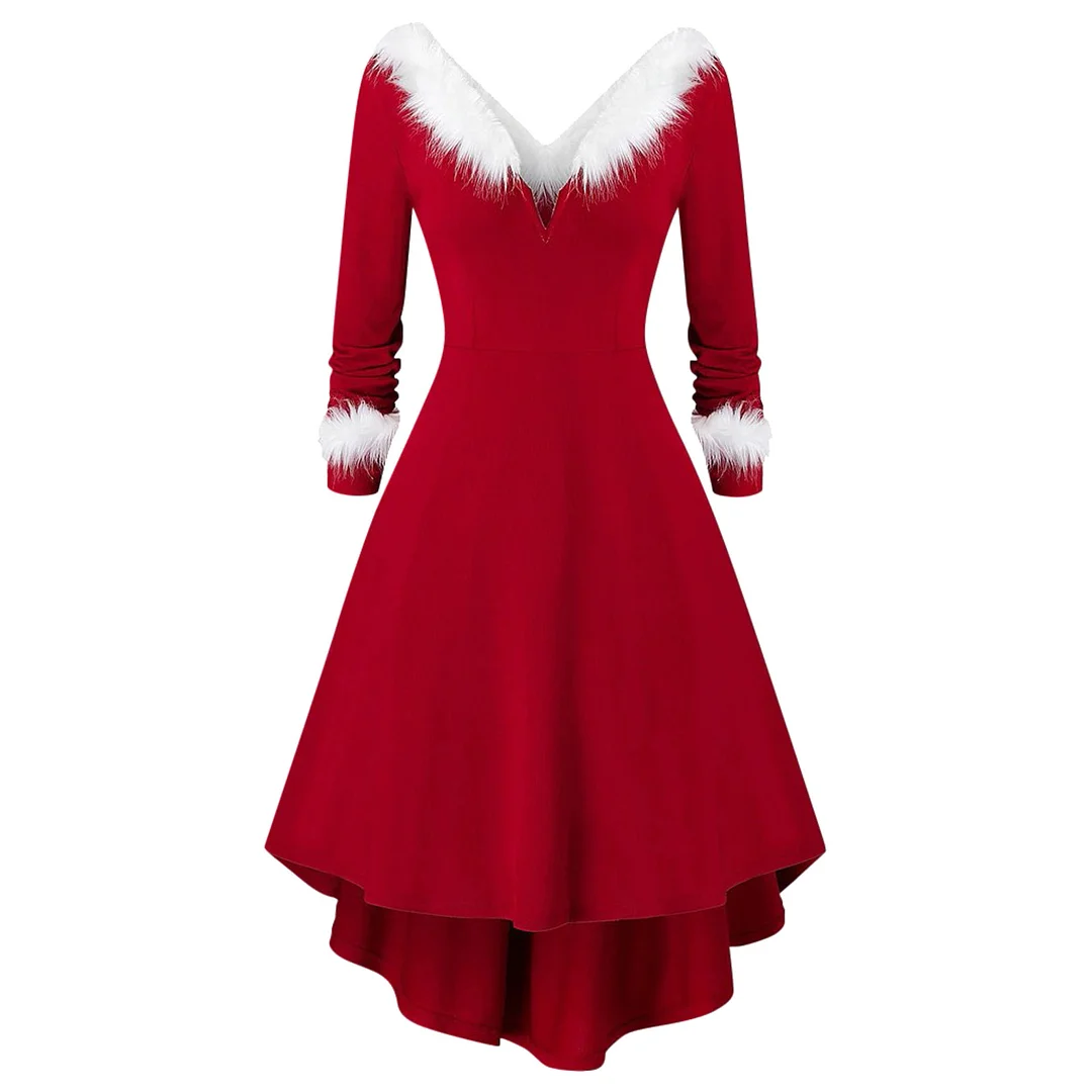 Mongw Off Shoulder Christmas Dress V-Neck Lace-Up Xmas Party Dresses Santa Claus Cosplay Costumes Autumn Winter Robe Femmes