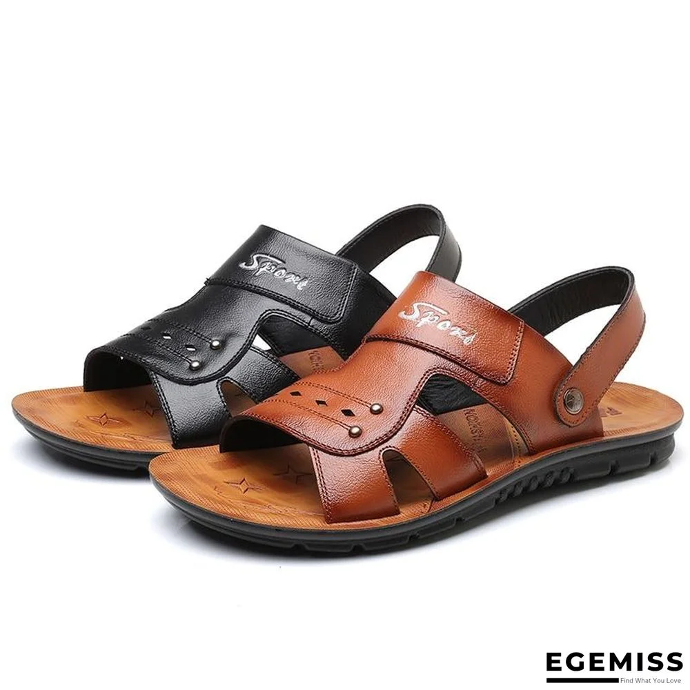 Big Size Men's Genuine Leather Sandals Non-Slip Slippers Flats Beach Shoes | EGEMISS