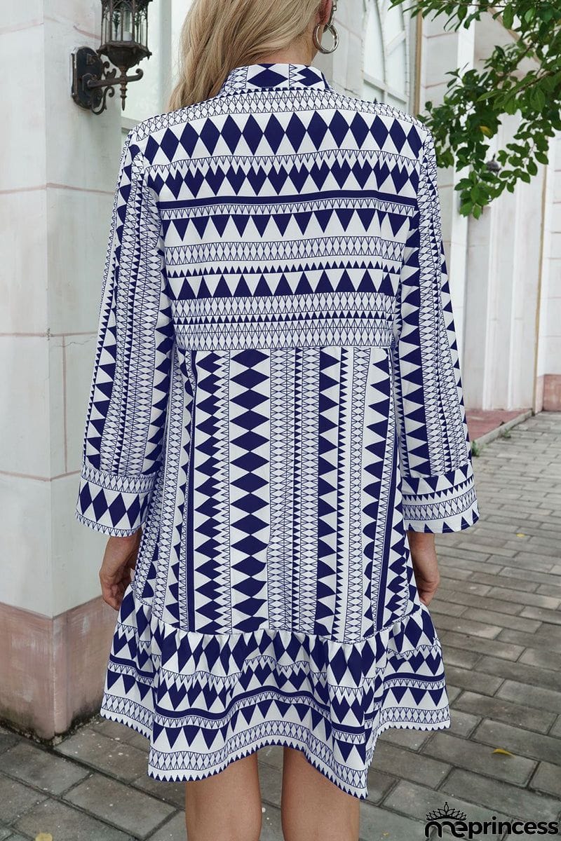 Elegant Geometric Patchwork Fold V Neck A Line Dresses(4 Colors)