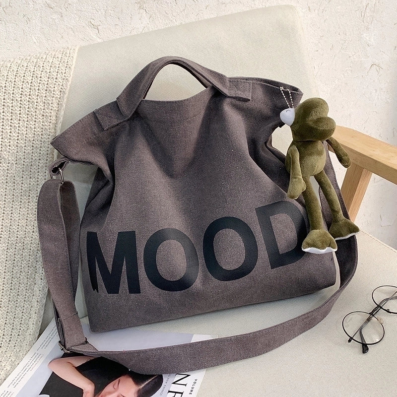 Men’s Large Canvas Letter Solid Color Streetwear Square Zipper Shoulder Bag Canvas Bag Crossbody Bag