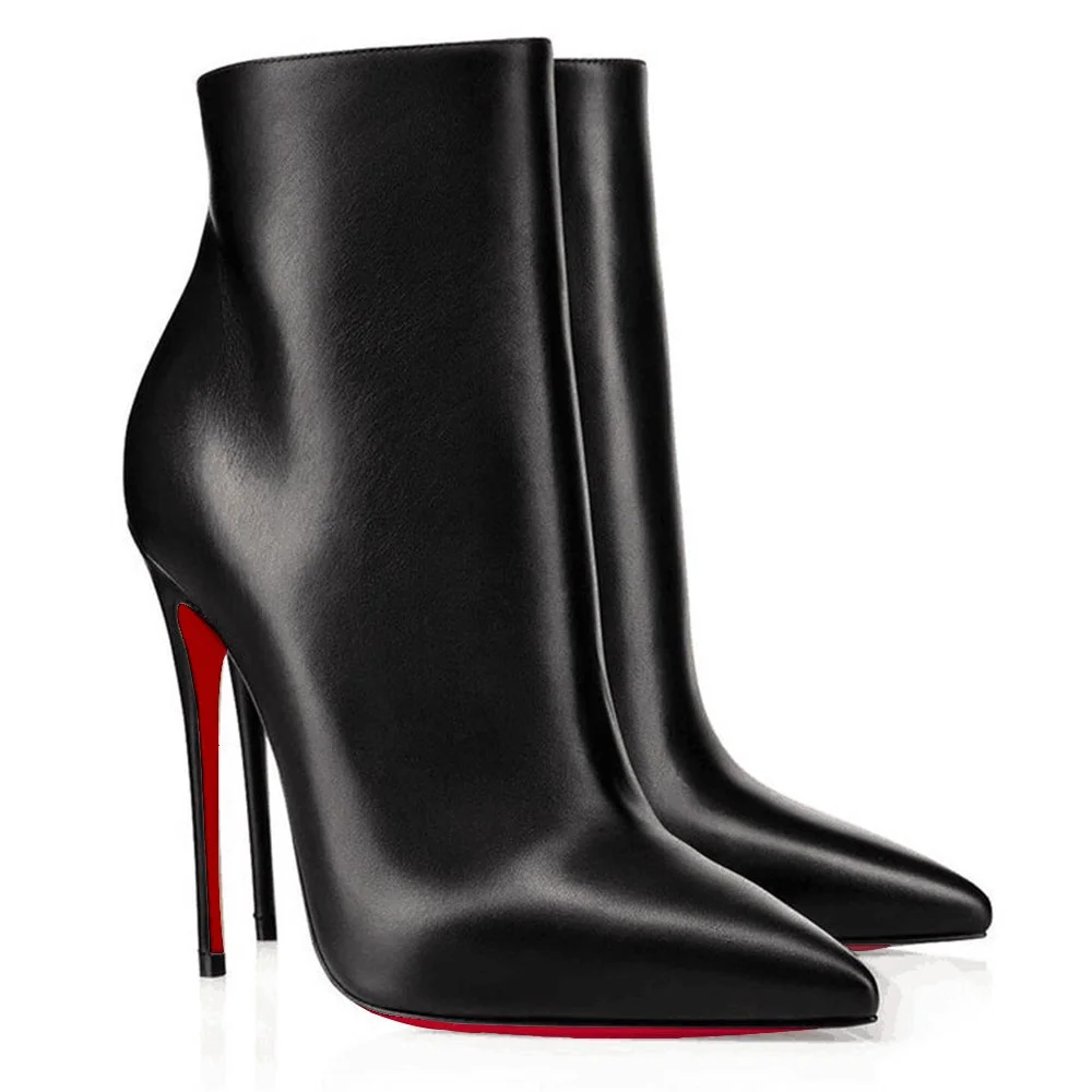 120mm Women's Ankle Boots Closed Pointed Toe Red Soles Stilettos Matte Booties-vocosishoes