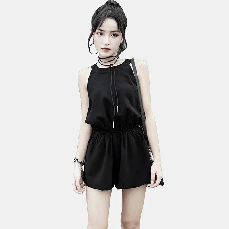 Punk Style Black Belt Overall Romper