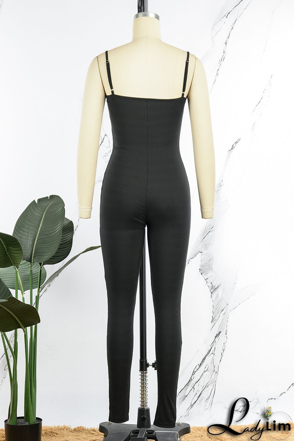 Grey Sexy Casual Sportswear Solid Backless Spaghetti Strap Skinny Jumpsuits