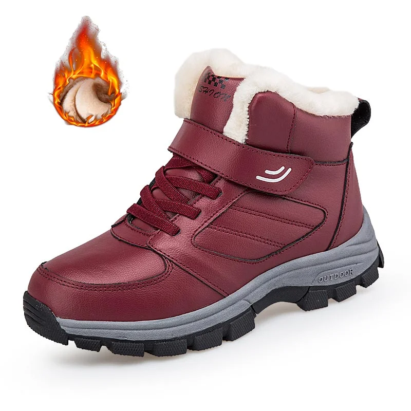 Nine o'clock Winter Couple Casual Boots Stylish Leather High-top Sneaker For Men Outdoor Quality Warm Plush Lined Female Shoes