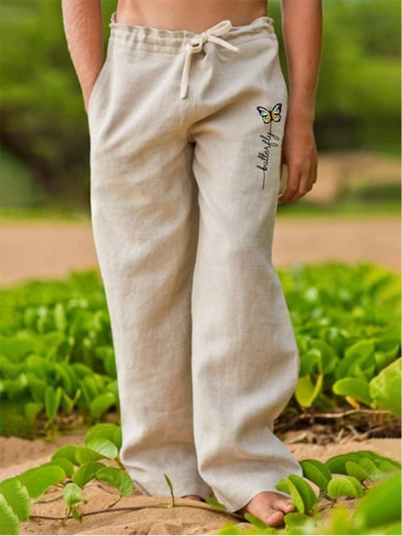 Pre-sale Men's Cotton Linen Floral Butterfly Retro Casual Pants