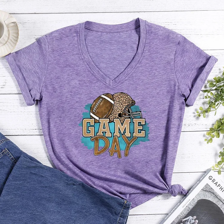 Game day football V-neck T Shirt-Annaletters