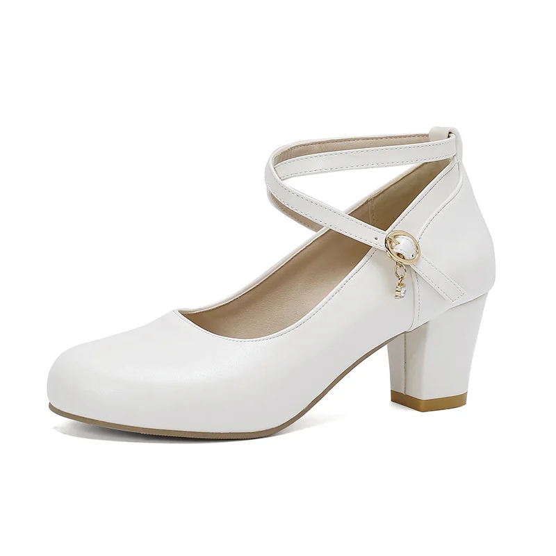 Qengg Qengg Size Shoes Spring And Autumn New Single Shoes Thick Heel High Heels Mary Jane Shoes Work Shoes Large Size Women's Shoes