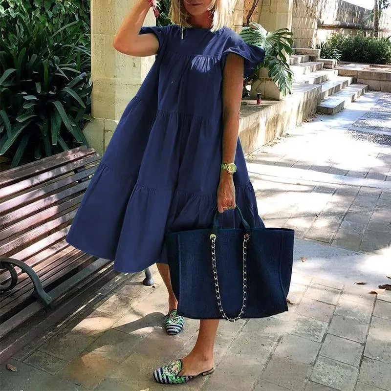 Summer Dress 2022 VONDA Women Summer Sundress Holiay Vintage Ruffled Party Dresses Casual Vestidos Femme Robe  Robe