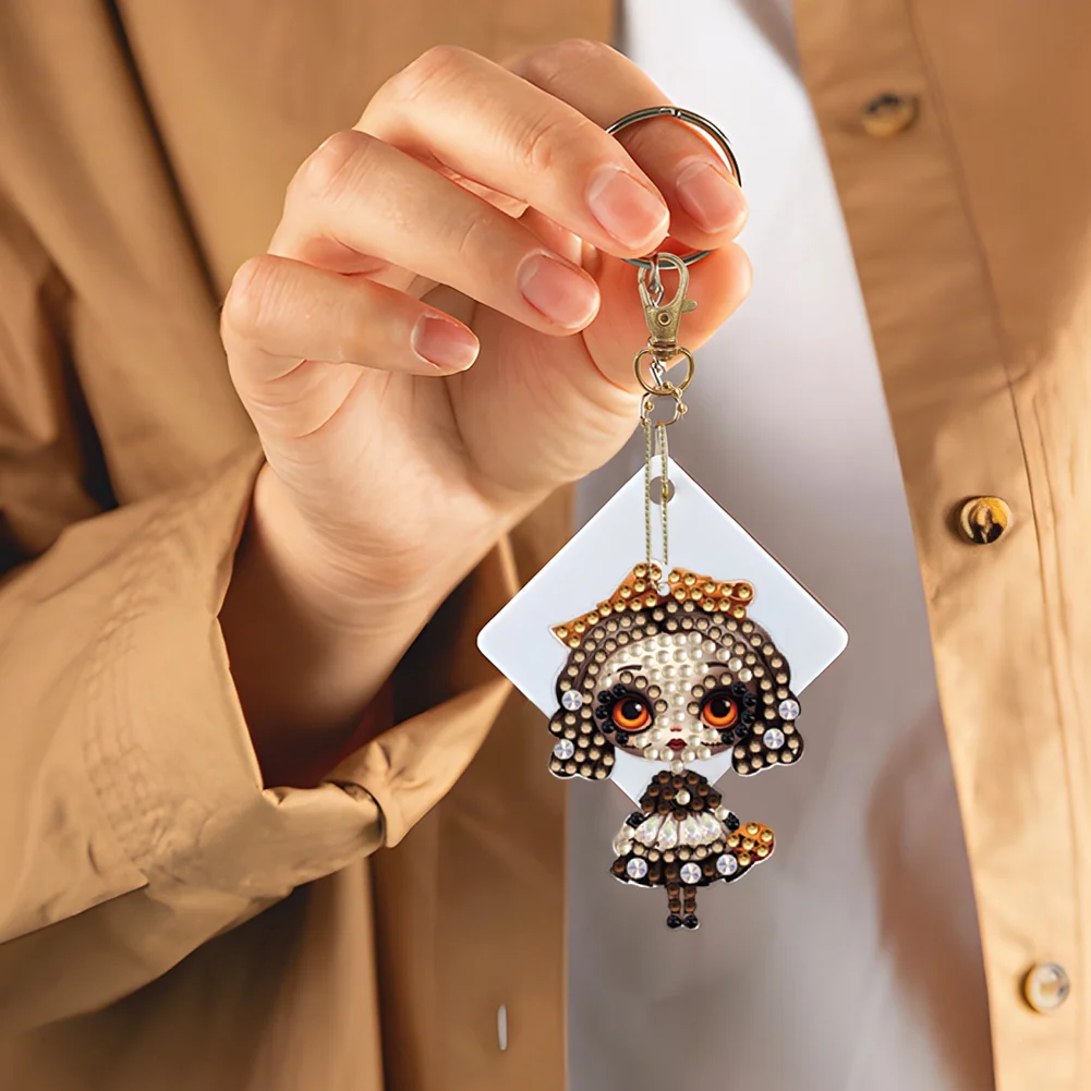 6pcs DIY Horror Doll Diamond Art Key Rings Double Sided Keychain Supplies Gift for Kids