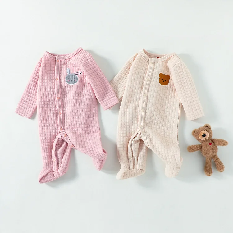  2-Pack Baby Embroidered Animal Footed Romper