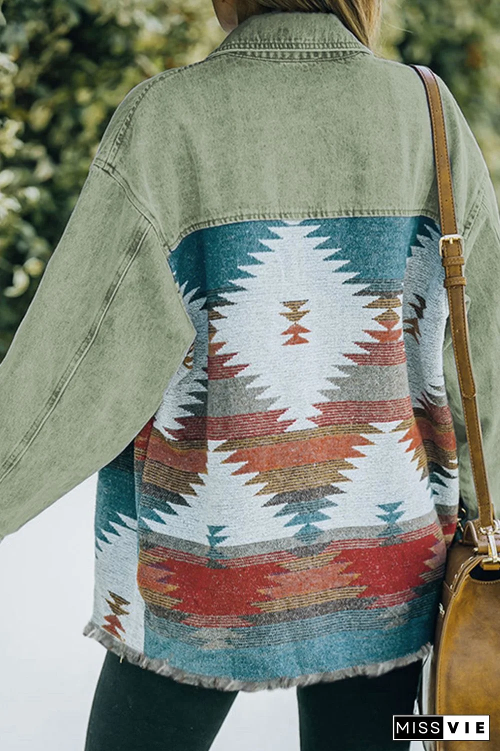 Distressed Aztec Denim Jacket Coat