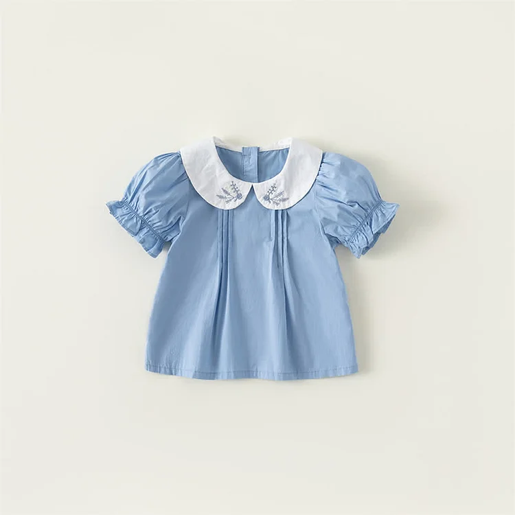 Baby Lapel Collar Flower Puff Sleeve Shirt
