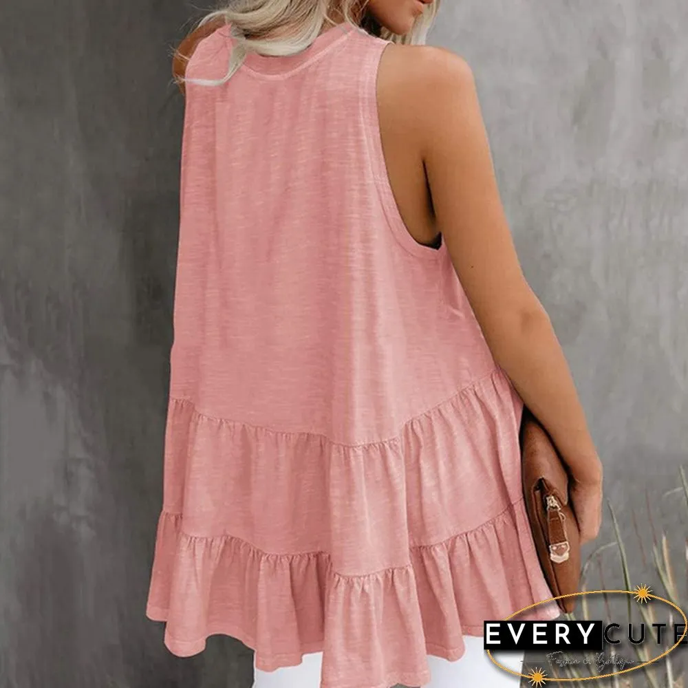 Women Fashion Spring Summer Sleeveless Loose Solid Color Splicing T-shirt topss