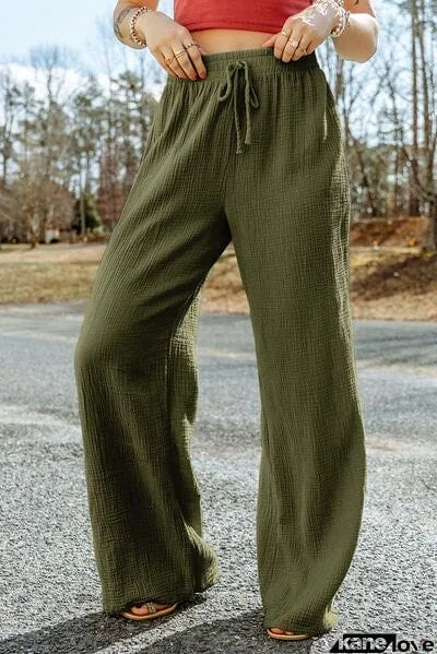 Texture Tied Wide Leg Pants