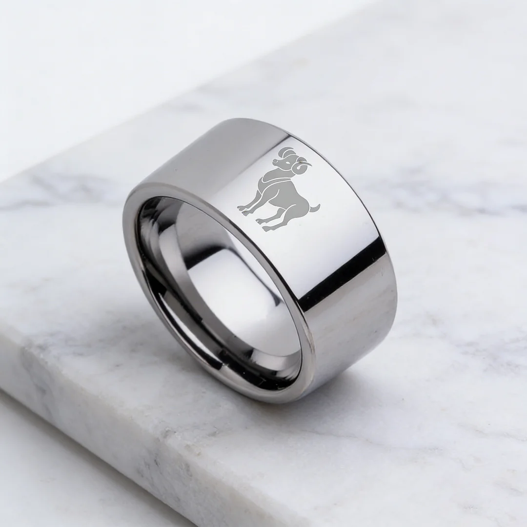 4MM 6MM 8MM 10MM Silver Zodiac Aries Laser Couple Wedding Bands Flat Tungsten Carbide Rings for Men and Women
