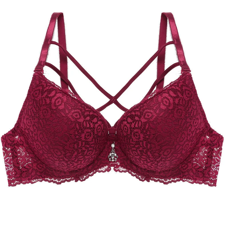 Front Strap Sexy Lace Bra Women Underwear Push Up Bras Back Closure Brassiere Female Bralette Lingerie White/Wine Red/Black