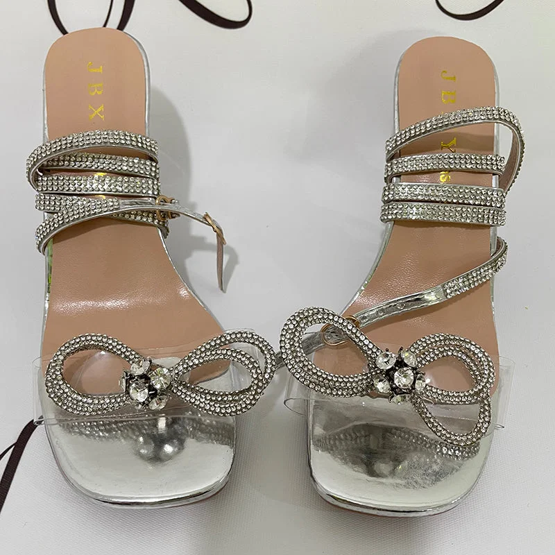 Women Sexy Stiletto High Heels Crystal Sandals Fashion Rhinestone Bowknot Party Shoes Woman Summer Ankle Strap Sandalias