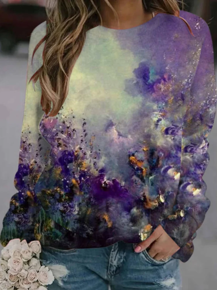 Floral Oil Painting Print Sweatshirt
