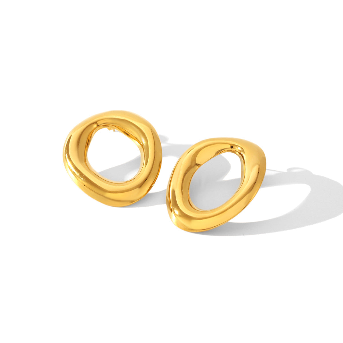 Minimalist Cold Style Stainless Steel Hoop Earrings Irregular Circle Titanium Steel Earrings Female Personality Versatile Earrings