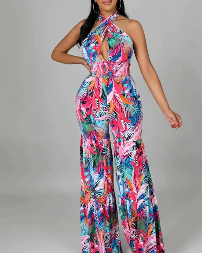 Sexy Backless Personalized Hanging Neck Lace Up Jumpsuit