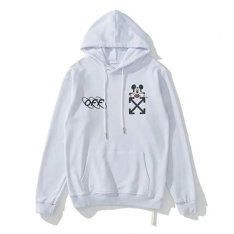 Off White Mickey Mouse Hoodie Men and Women Couple Terry Coat
