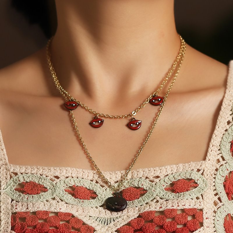 Halloween Spooky Fun Lips Pumpkin Necklace