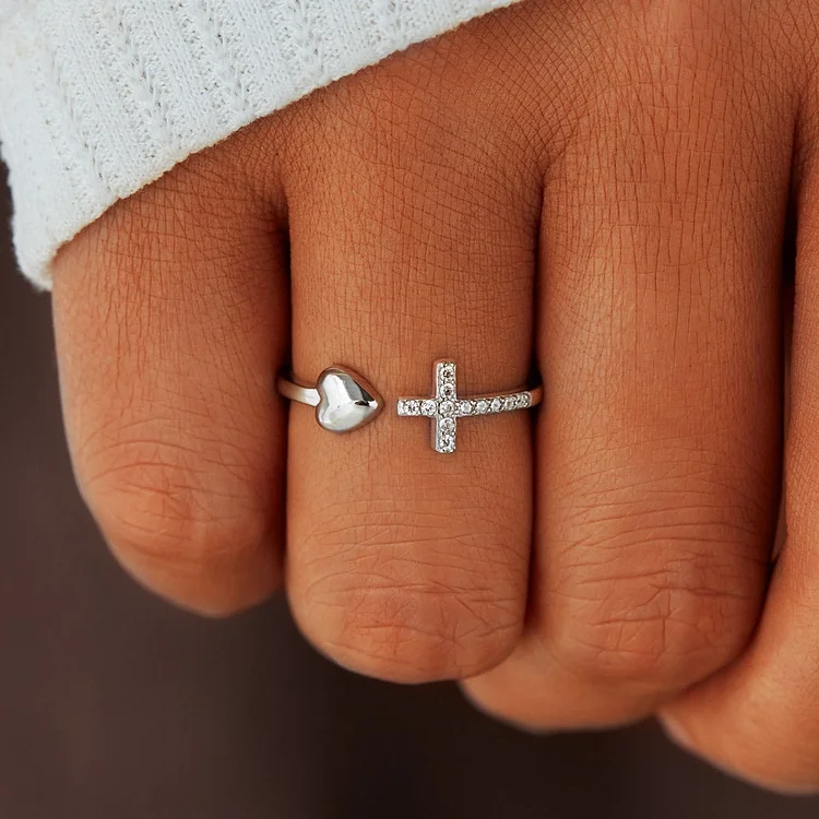 Faith Over Fear Cross & Heart Ring