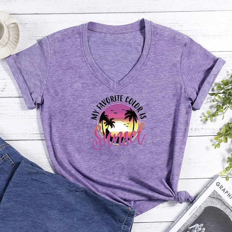 my favorite color is sunset Summer life V-neck T Shirt-Annaletters