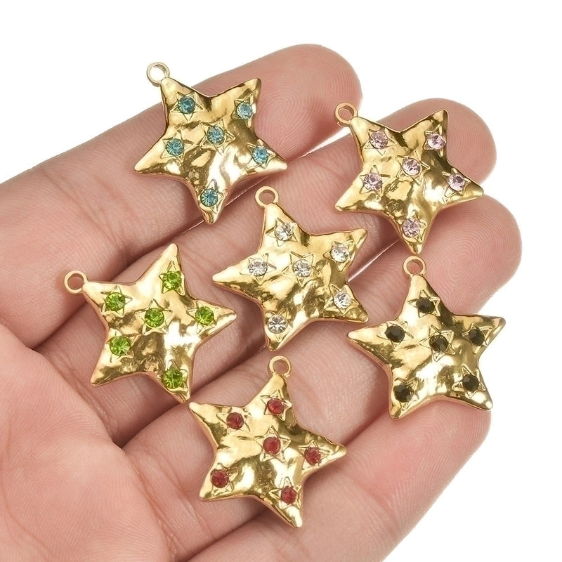 5 Pcs/package Minimalist Star Stainless Steel Plating Inlay Pendant Jewelry Accessories