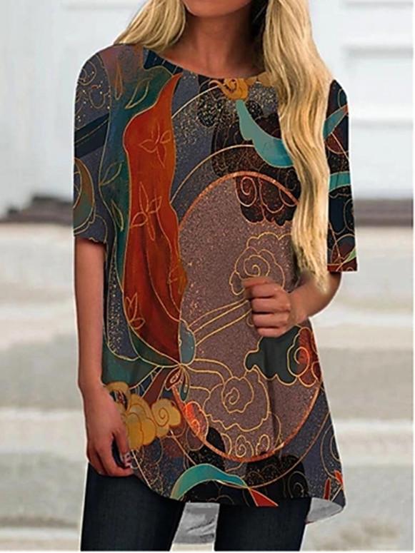 Women Half Sleeve V-neck Solid Color Dress