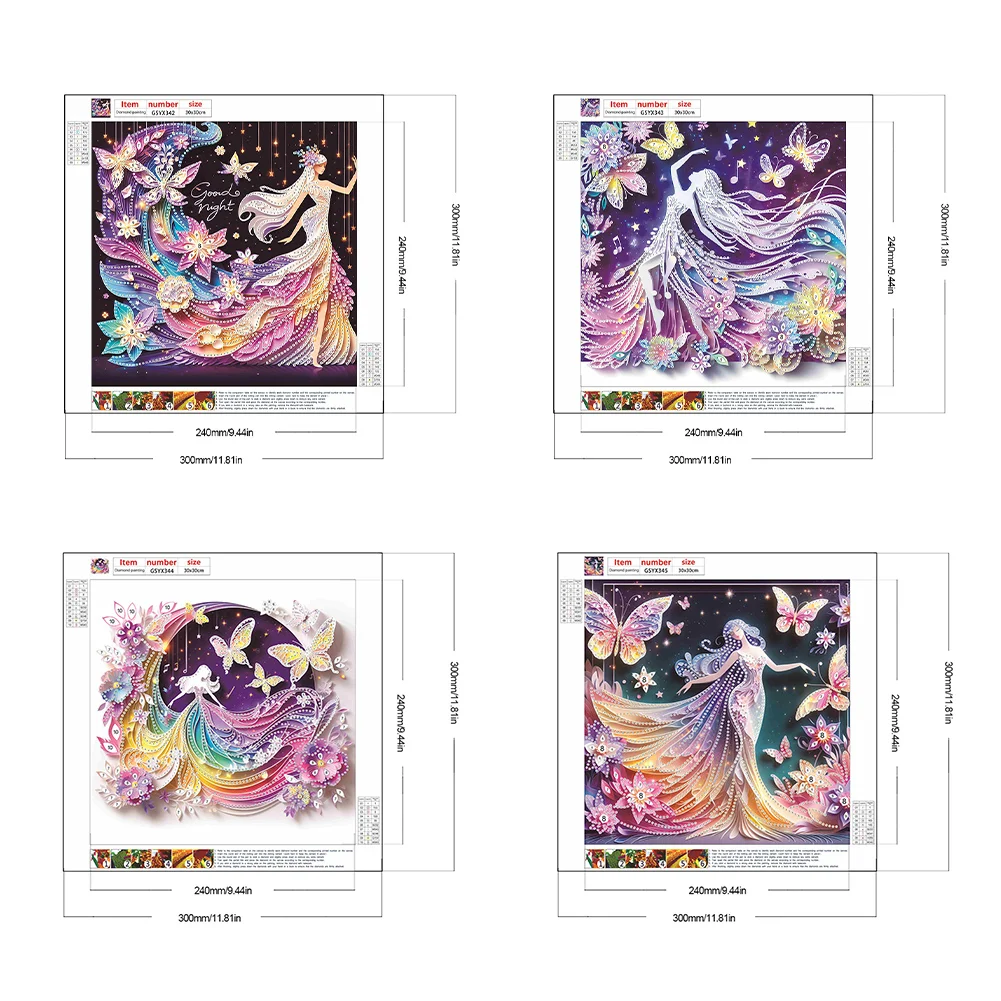 4pcs/Set Diamond Painting - Partial Special Shaped Drill - Elf Girl(Canvas|30*30cm)