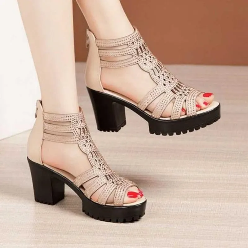 NEW Women Summer Lace Mesh Shoes Fish Mouth High Heel Ladys Platform Sandals Evening Dress Wedding Shoes Femal Zapatos De Mujer