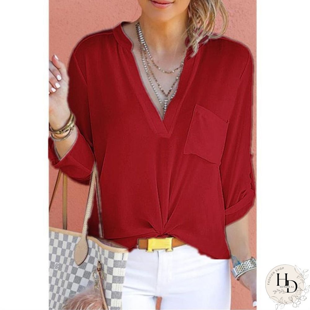 Plus Size Casual V Neck Solid T-shirts Tops For Women