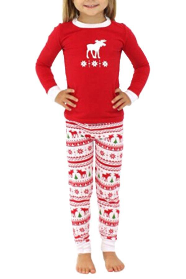 Girls Snowflake Reindeer Printed Family Christmas Pajama Set Ruby - Shop Trendy Women's Clothing | LoverChic