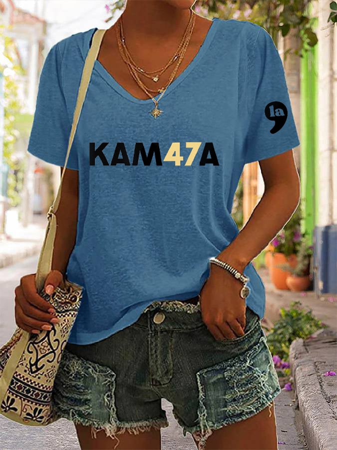 Women's KAM47A Print V-Neck T-Shirt
