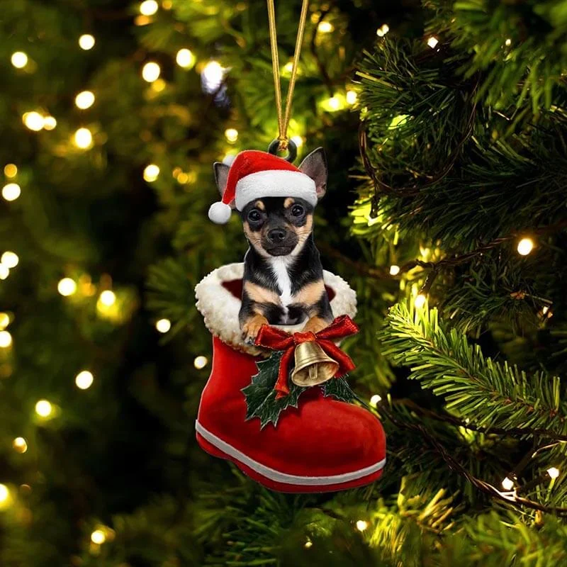 VigorDaily Chihuahua Black In Santa Boot Christmas Hanging Ornament SB049