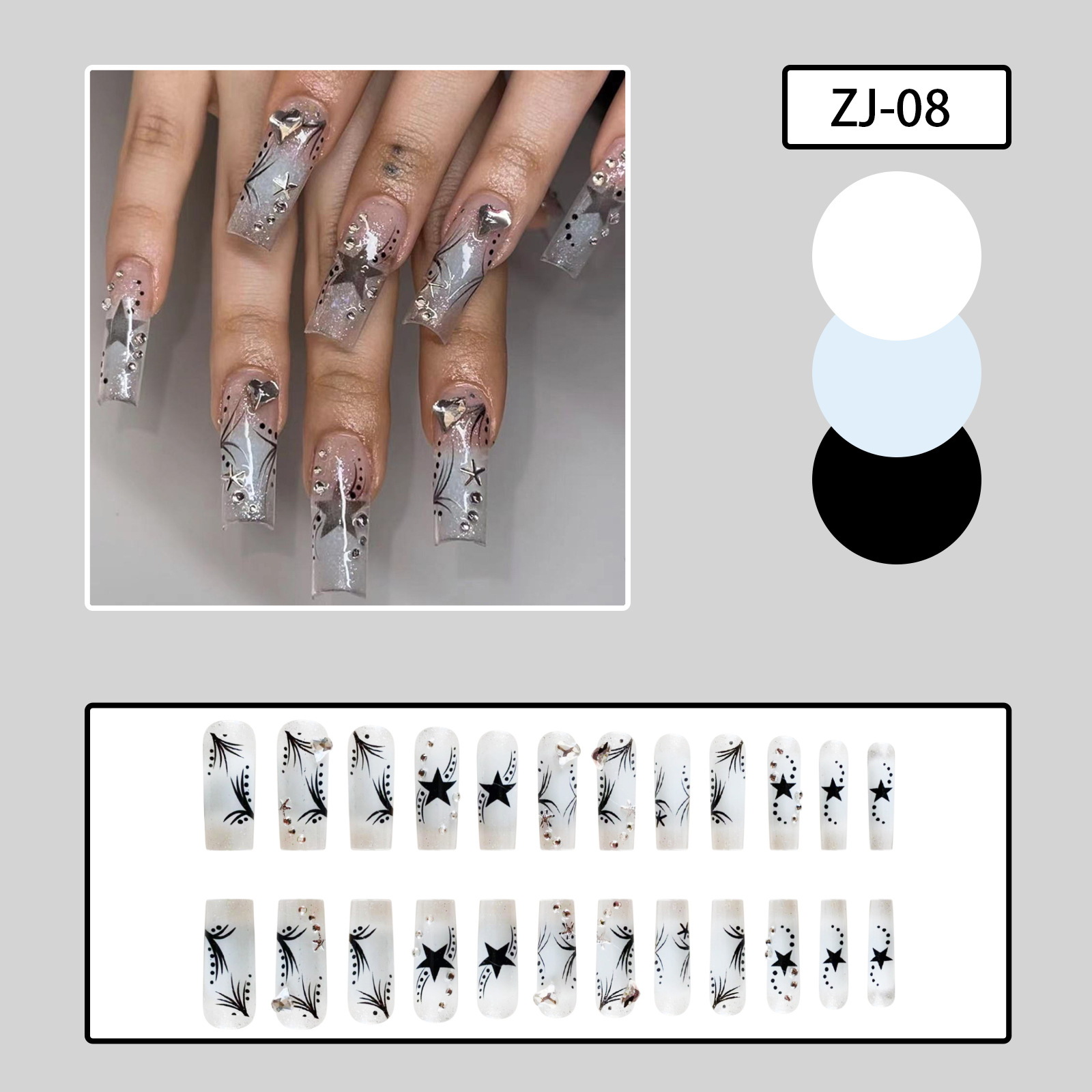 Mature Women's Fashion Rhinestone Patch Nails