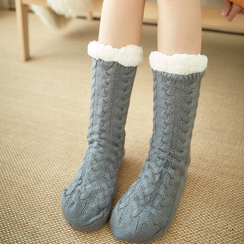 Women's Slippers for Home Floor Sock Fur Slippers Warm Plush Bedroom Slippers Silicone Non-slip Slippers Women Soft Female Shoes