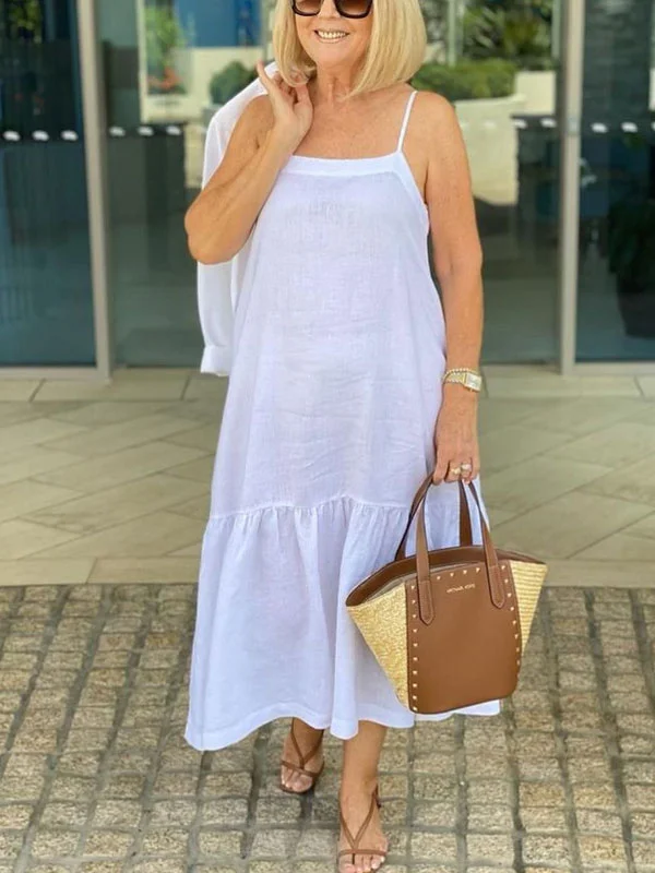 casual halter cotton linen ladies dress