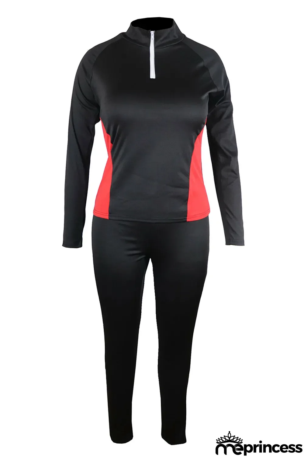 Red Fashion Casual Solid Split Joint Zipper Collar Long Sleeve Two Pieces